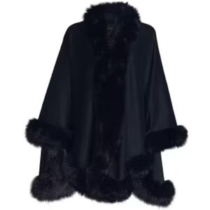 Elegant Black Faux Fur Trim Cape